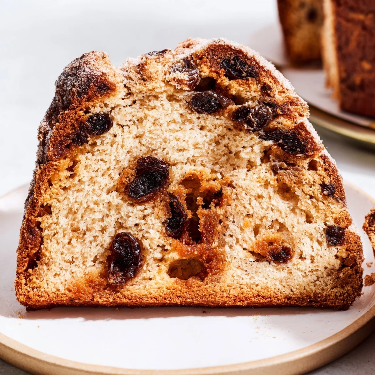 This inviting image shows a loaf of freshly baked cinnamon swirl raisin bread, perfect for breakfast.