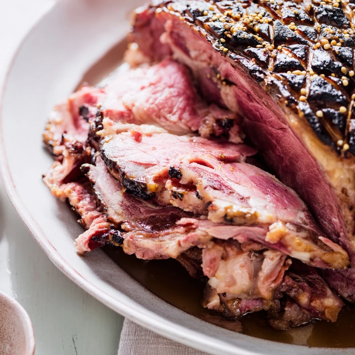 Tender Slow-Cooked Honey Glazed Ham, glistening with sweet glaze, perfect for a holiday feast.