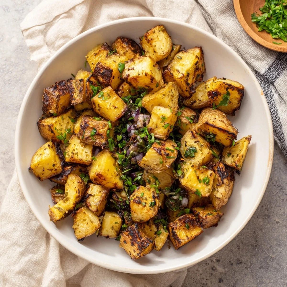 Oven-roasted crispy garlic butter smash potatoes, perfectly seasoned, are bursting with savory, herby flavors.