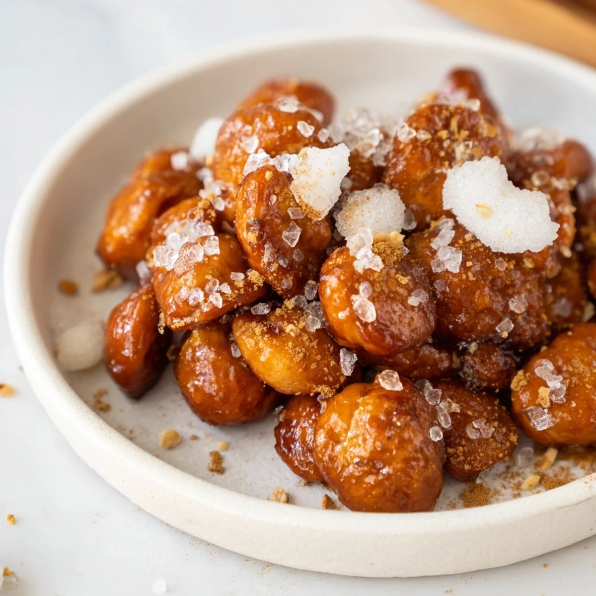 Fragrant and glistening Sweet and Salty Honey Toasted Cashews, ideal for snacking or adding to a salad.