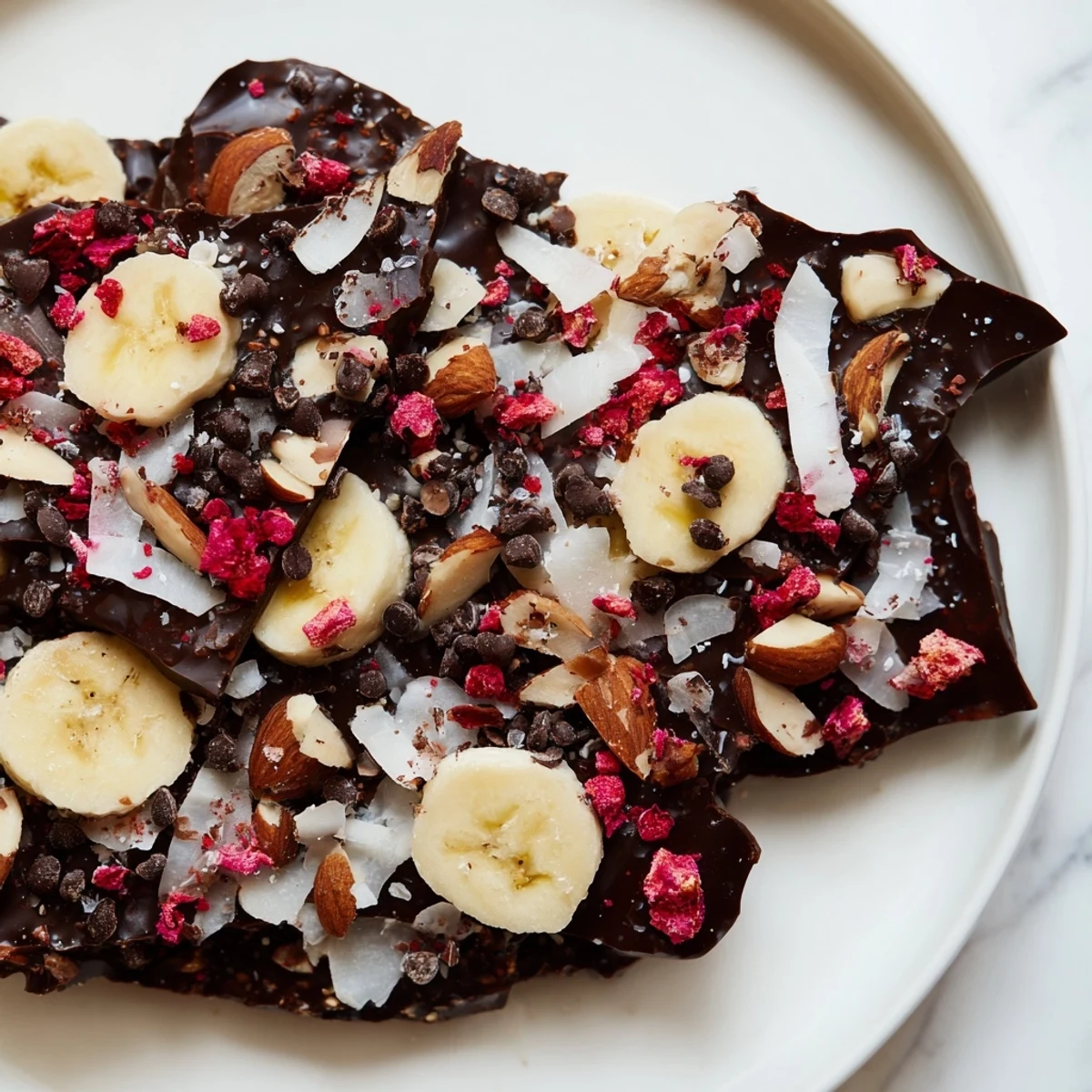 Enjoy the tempting sight of this easy-to-make frozen Chocolate Banana Bark, perfect for warmer weather.