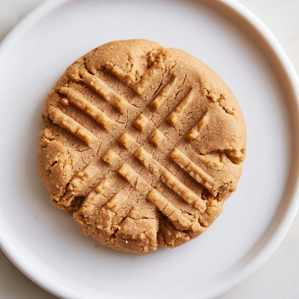 Warm, freshly baked Flourless Peanut Butter Cookies, slightly cracked on top and ready to enjoy.