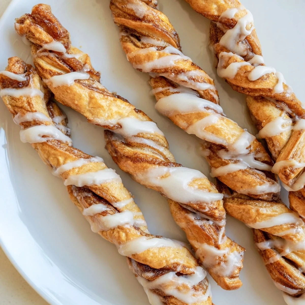 Flaky, air-fried cinnamon roll twists with a sweet, cinnamon-sugar filling, ready to enjoy as a snack.
