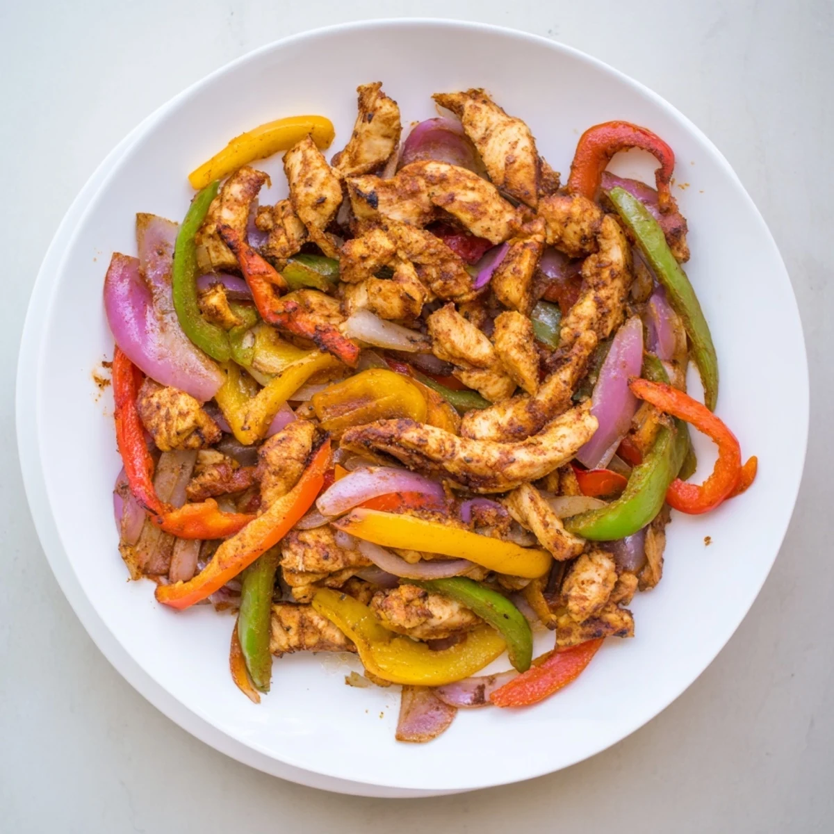 Juicy sheet-pan chicken fajitas, piled high ready to be topped with fresh cilantro, a quick and easy Tex-Mex meal.