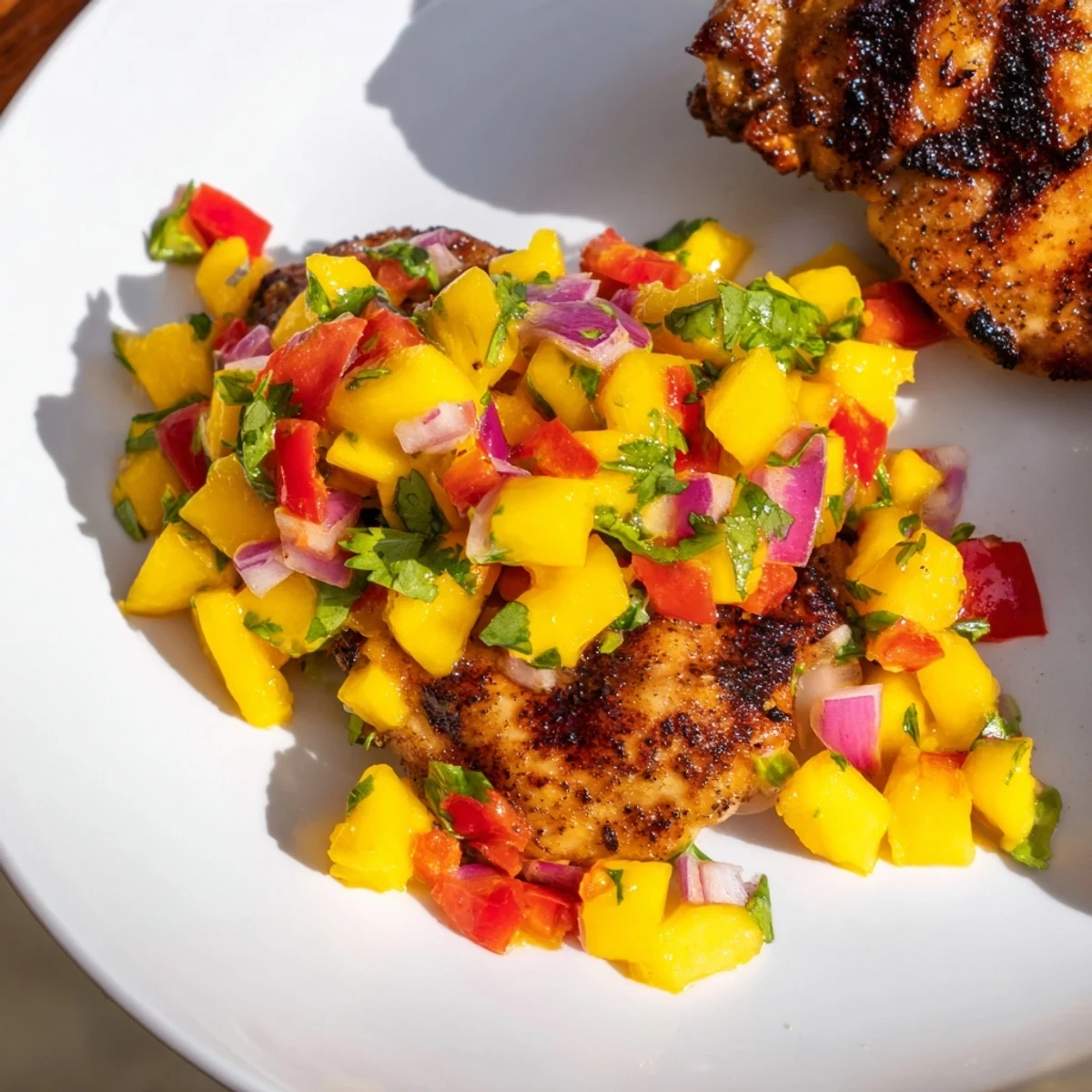 Grilled Mango Salsa Chicken with bright, colorful salsa, a perfect summer grilling recipe.