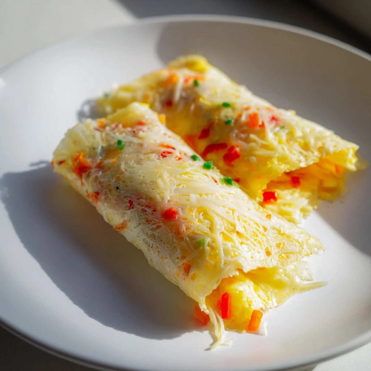 Golden, crispy Rice Paper Egg Cheese Wrap filled with melted cheese and a soft egg center.