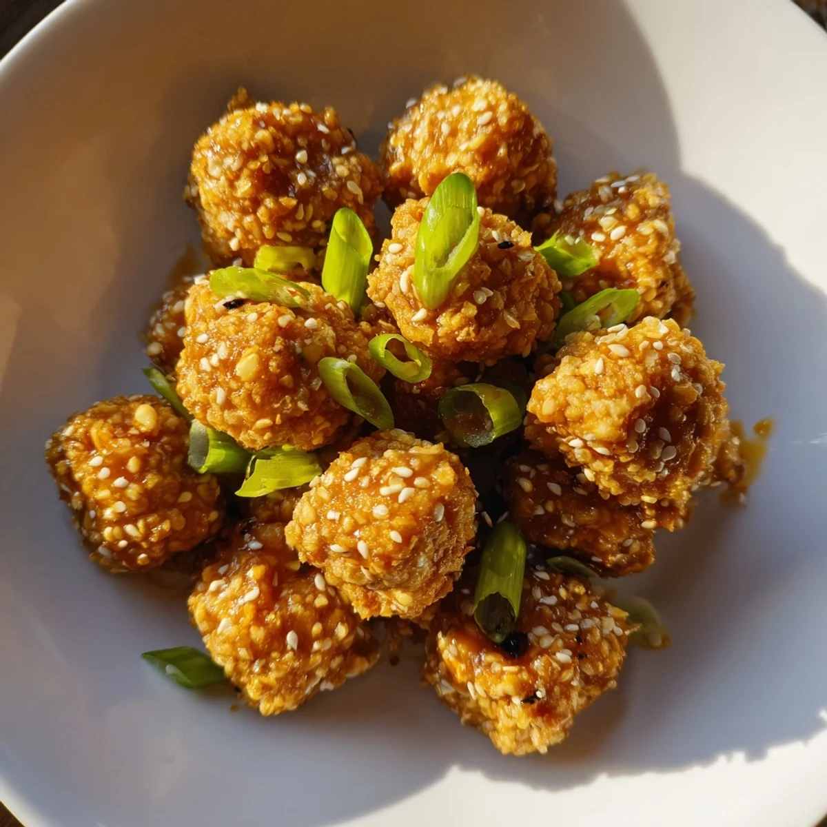 Golden Honey Sriracha Tofu Nuggets glistening with glaze, perfect Asian-inspired appetizer for sharing.