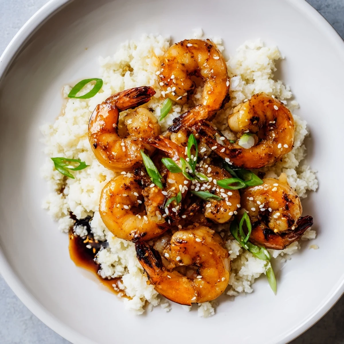 Steaming ginger garlic shrimp bowls with vibrant green onions and sesame seeds, a satisfying Asian-inspired dinner.
