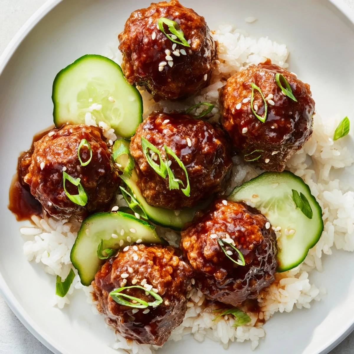 Steam rises from these flavorful teriyaki meatball bowls, illustrating a comforting Japanese-inspired dinner.