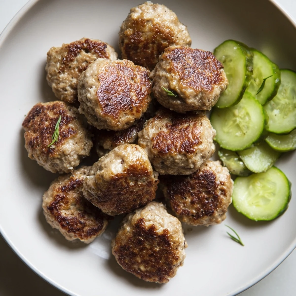 Juicy pork meatballs, the classic Danish frikadeller, displayed alongside traditional rye bread.