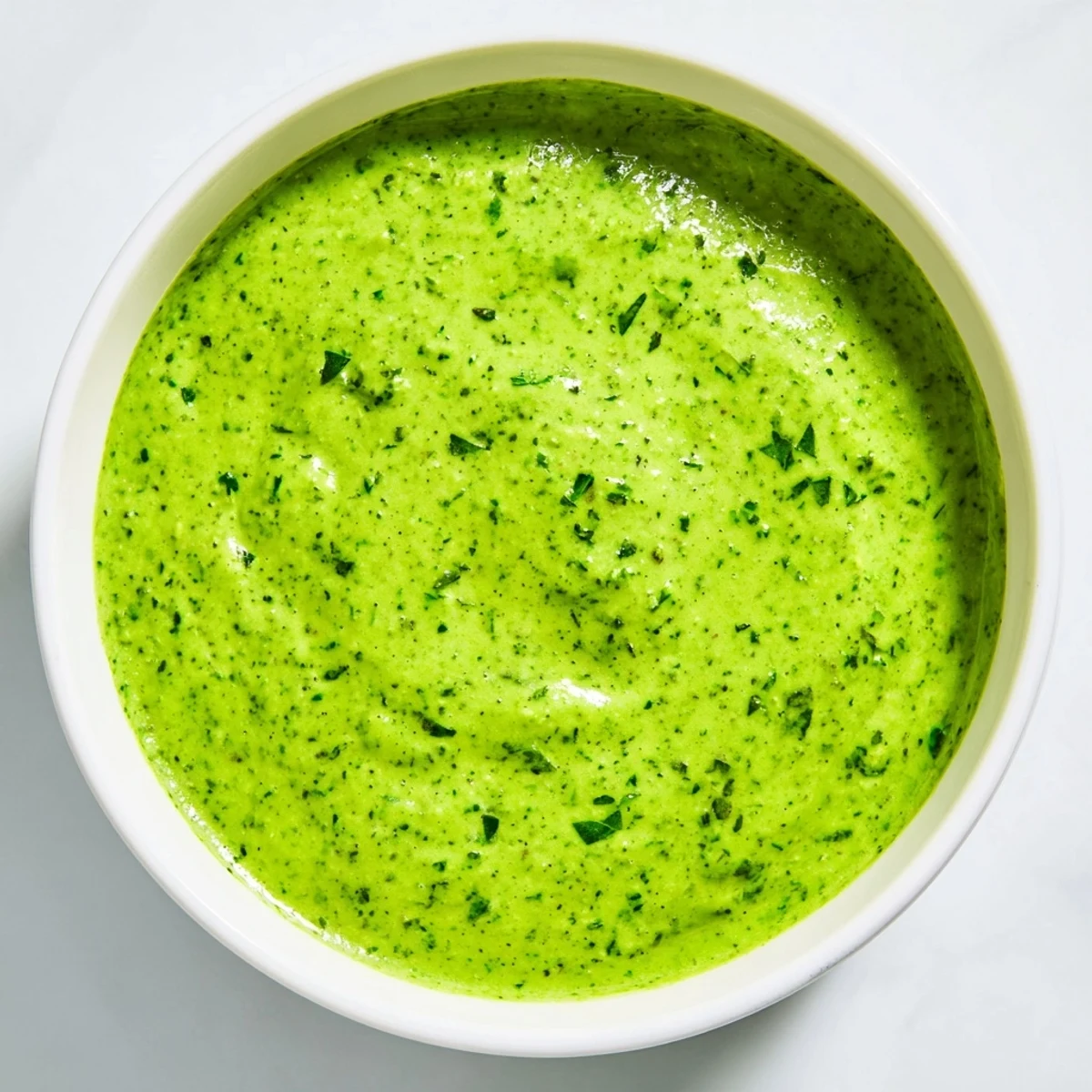 A vibrant bowl of Green Goddess Dressing with fresh herbs and a creamy, green hue, perfect for drizzling over salads or using as a dip.