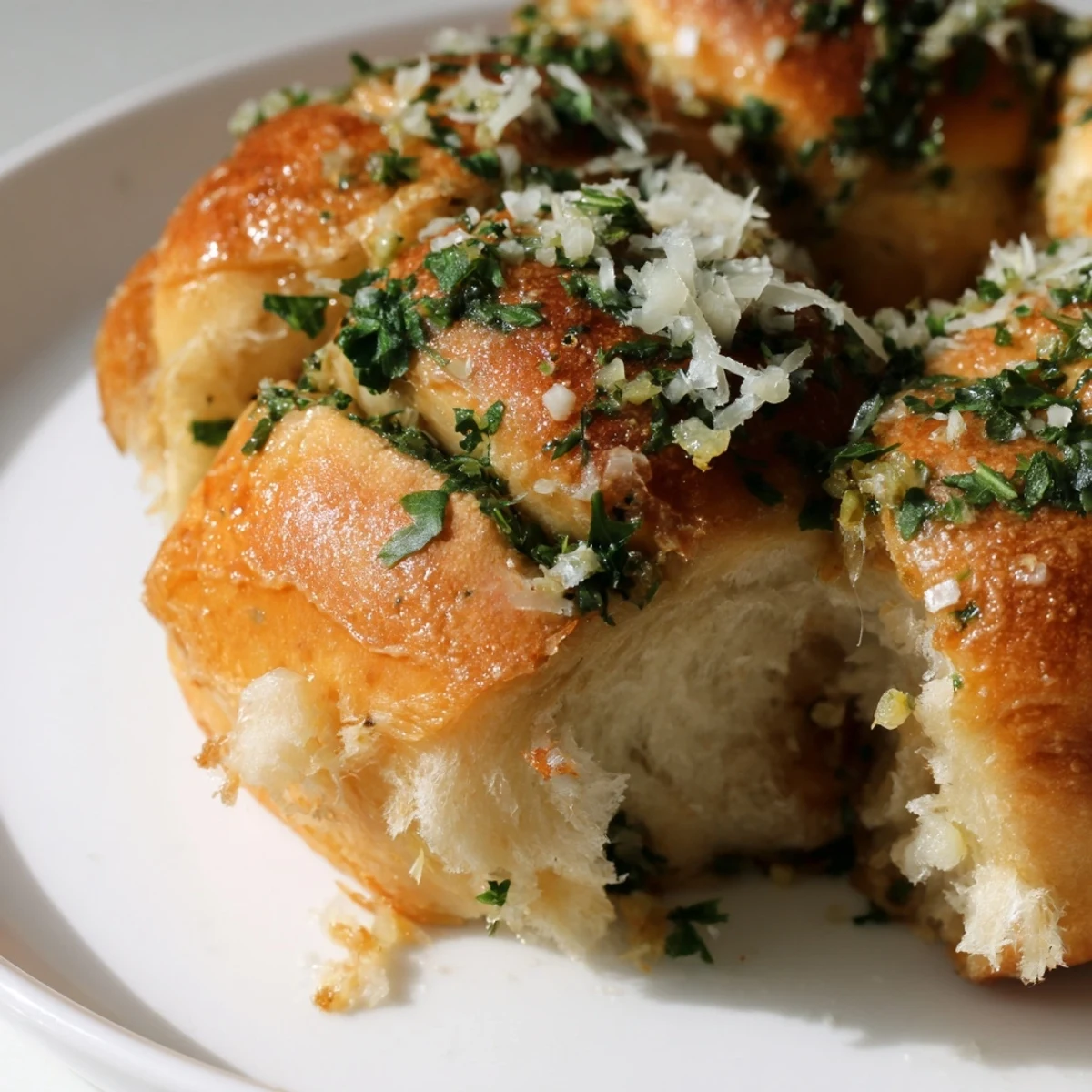 Golden Garlic Butter Bread Pull-Apart rolls with melted butter, fresh parsley, and a hint of garlic in a round pan.
