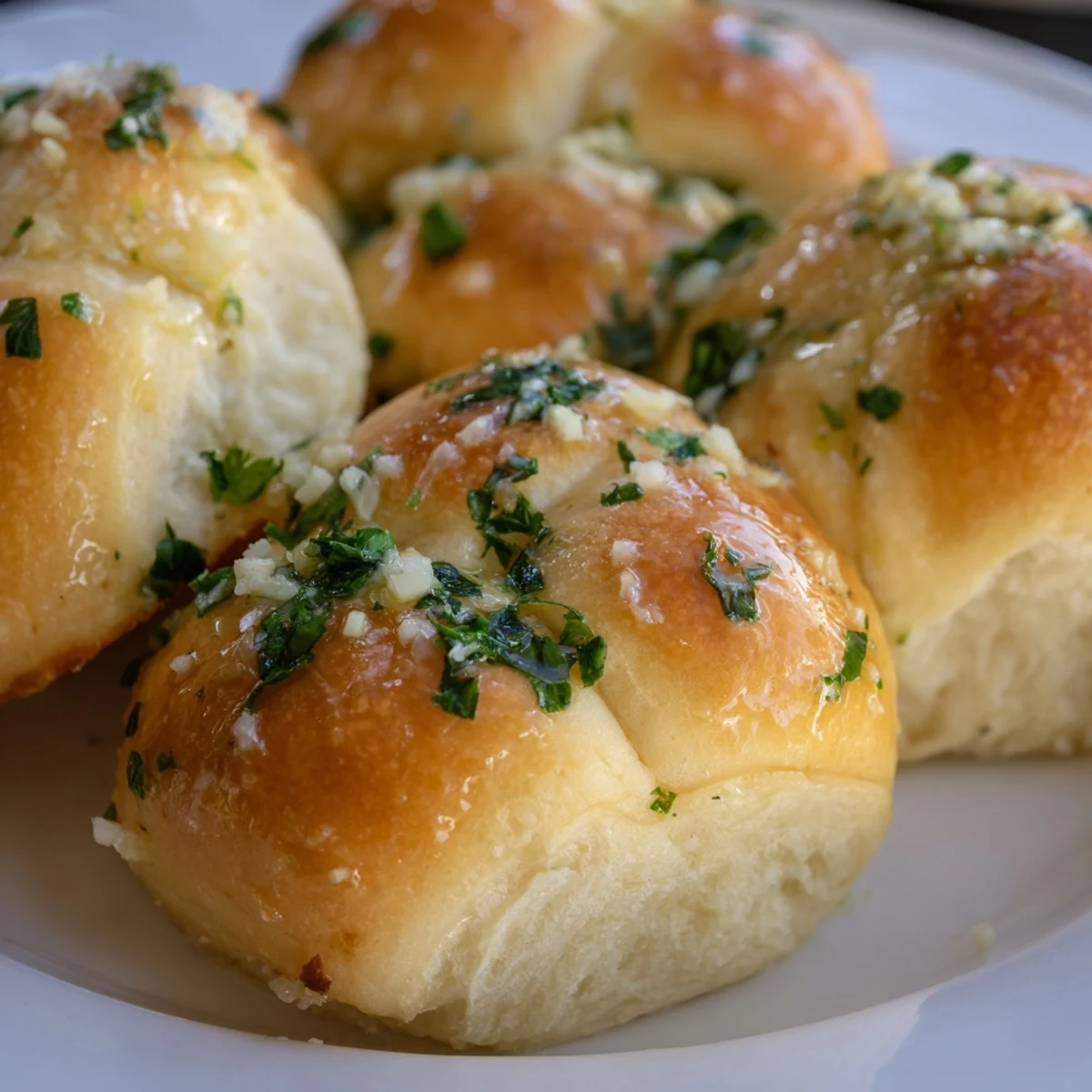 Soft Garlic Butter Bread Pull-Apart rolls on a skillet, drizzled with herbs and butter, perfect for family gatherings.