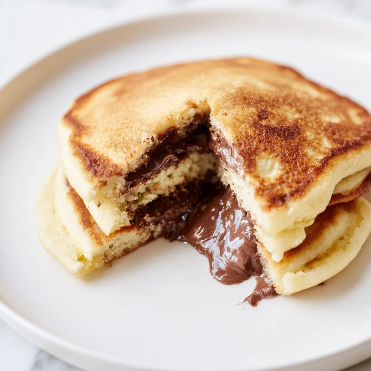 Warm Nutella Stuffed Pancakes served with fresh berries, creating a decadent brunch treat for sharing.