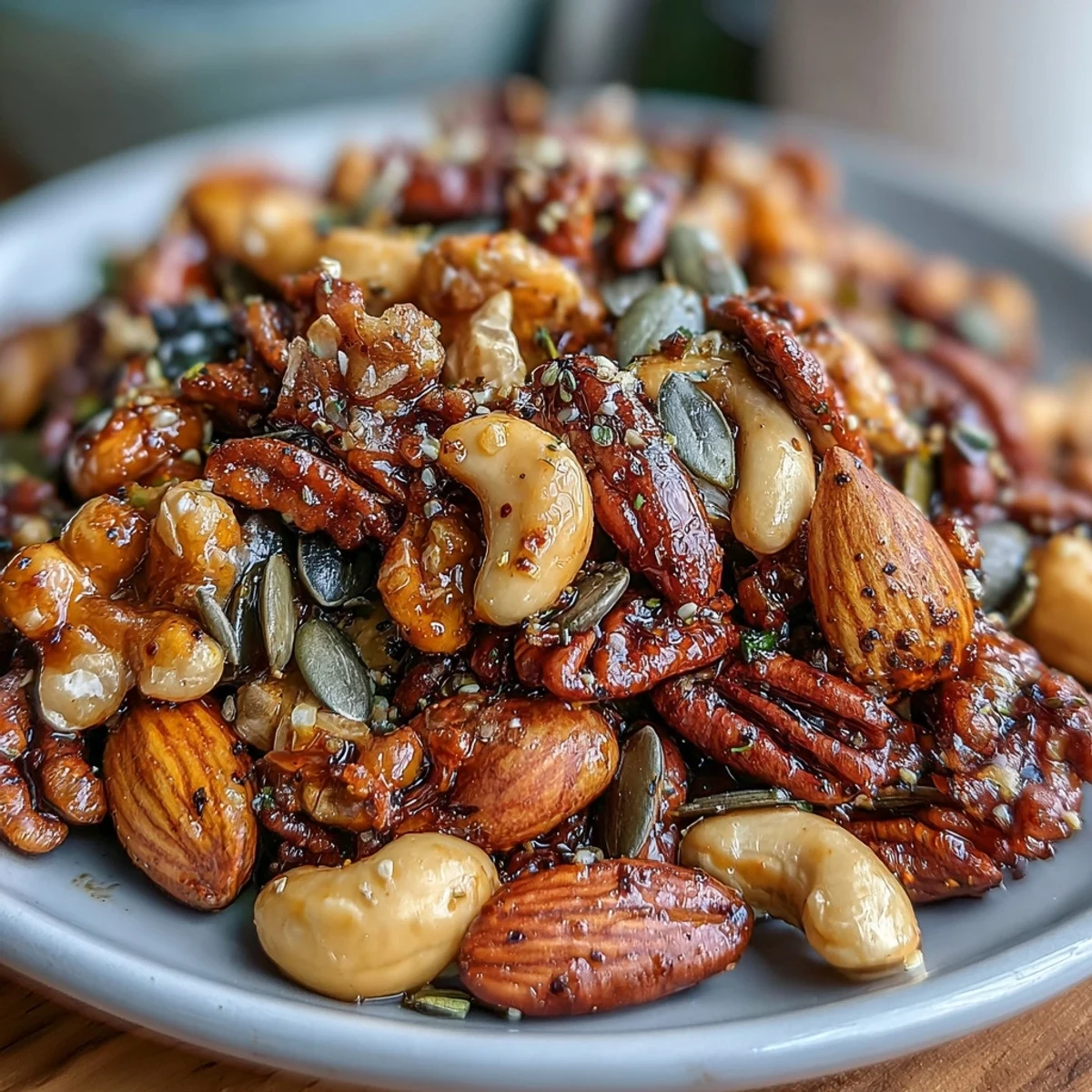 Golden-brown Spiced Nuts and Seeds Mix fresh from the oven with a warm, aromatic aroma.