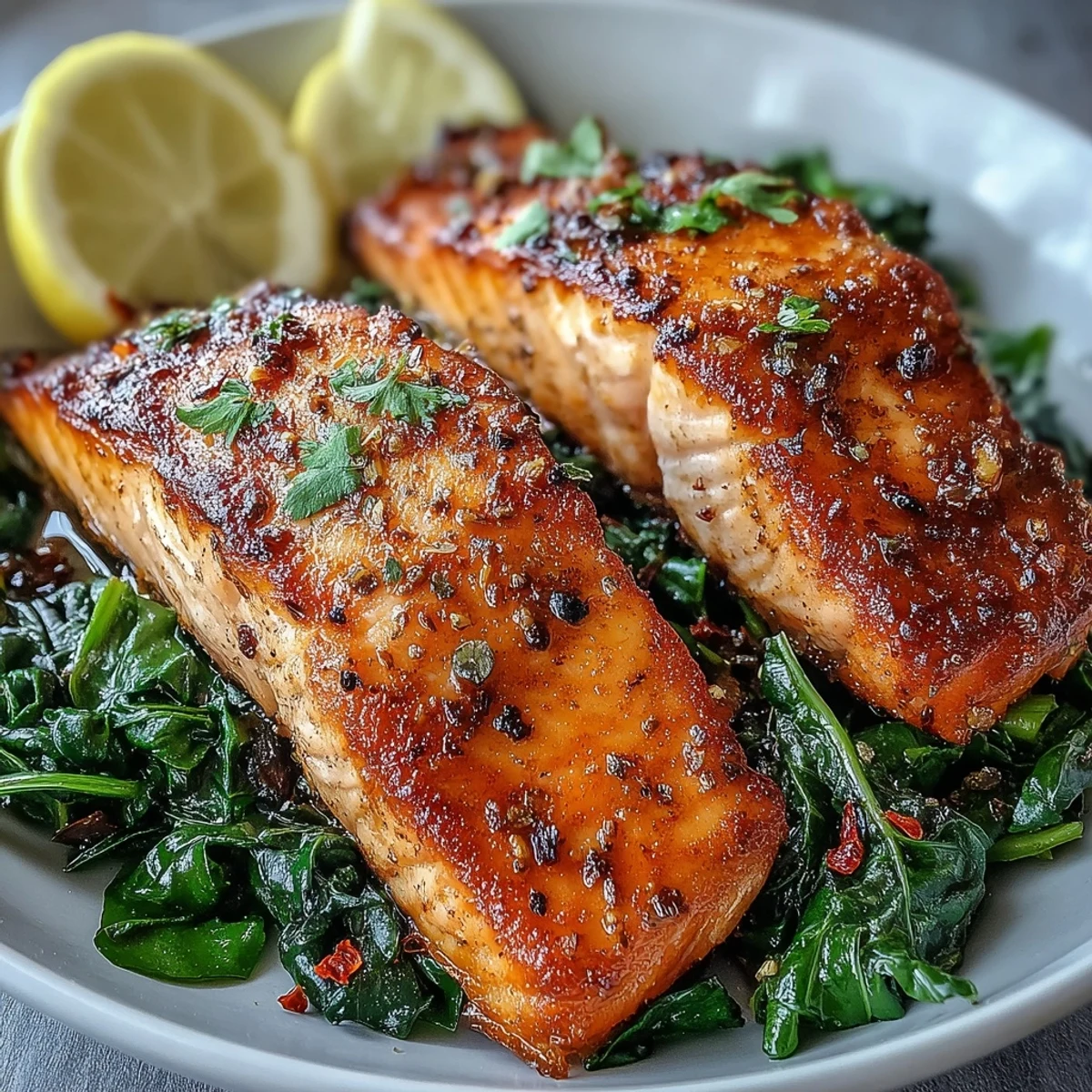 Flaky, tender salmon contrasts with garlicky greens in this easy, low-carb Air Fryer Salmon and Swiss Chard meal.