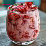 Refreshing Pink Starburst Refresher with bright berry and citrus flavors, served over ice with fresh strawberry slices.