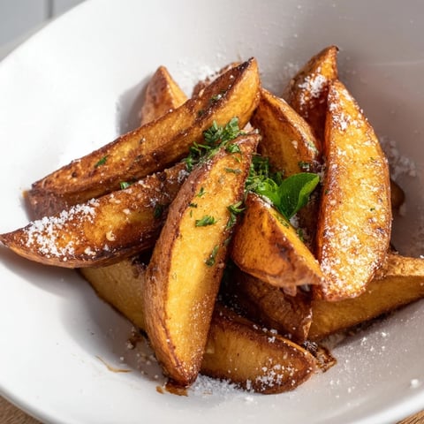 Golden-brown, crispy oven-baked sweet potato wedges, a delightful and healthy side dish.