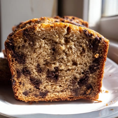 Warm banana bread with chopped walnuts and honey drizzle, served on a rustic plate for breakfast.