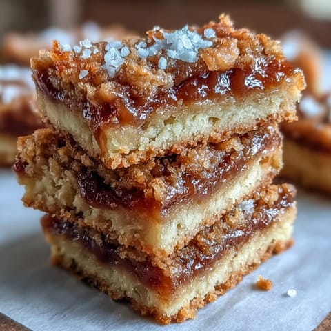 Golden-brown Guava Cake Bars with a vibrant pink guava filling sit on a white plate, dusted with powdered sugar.