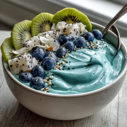 Bright, Instagram-worthy Whimsical Healthy Mermaid Smoothie Bowl served in a white bowl with coconut flakes and edible flowers.