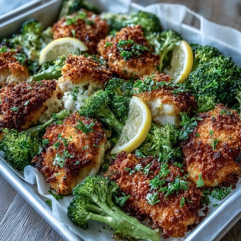 Crispy Parmesan Broccoli & Chicken Trays from the oven, golden brown and sizzling.