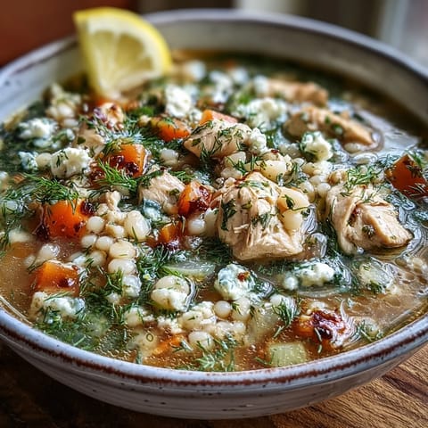 Greek Chicken Pearl Couscous Soup