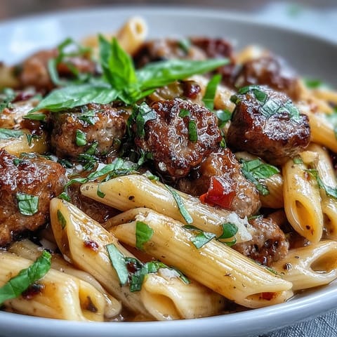 Hearty One-Pot Red Wine Sausage Pasta served hot from the skillet.