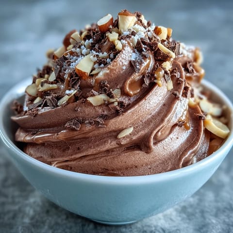 Rich and smooth nice cream made with ripe bananas, cocoa powder, and a swirl of almond butter in a glass bowl.  