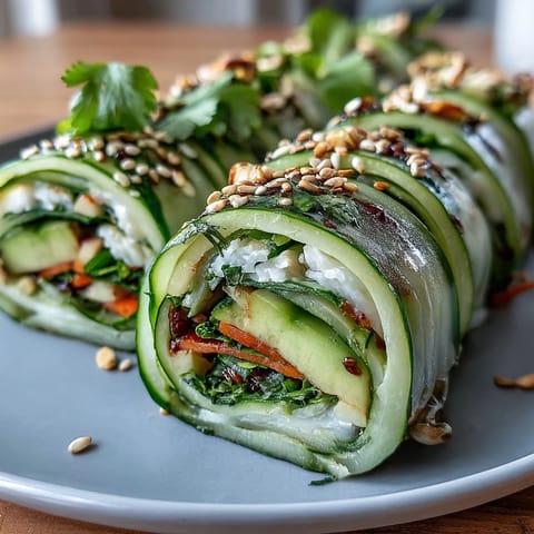 Creamy avocado and crisp cucumber are rolled with sesame and fresh herbs in these easy, vegan-friendly sushi-inspired bites.