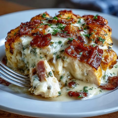 Golden-baked Keto Chicken Cordon Bleu Casserole topped with almond flour crust, delivering rich flavor and satisfying low-carb comfort.