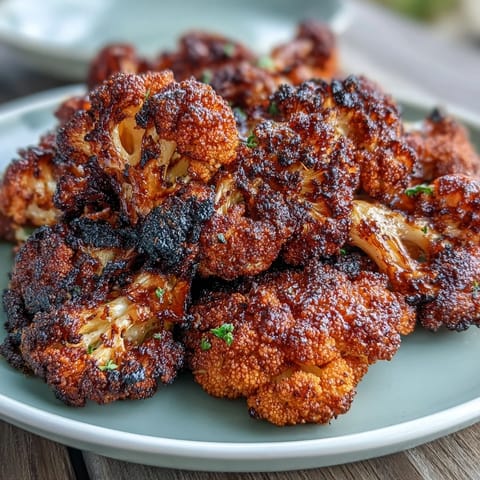 Roasted jerk-seasoned cauliflower florets with a spicy, aromatic Jamaican spice blend, golden and crispy from the oven.  