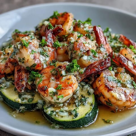 Delicious keto lemon butter garlic shrimp packets with zucchini, baked in foil for a quick, low-carb meal.  