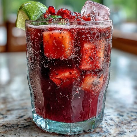 Vibrant homemade Mango Dragonfruit Starbucks Refresher with tropical fruit cubes and ice in a tall glass.  