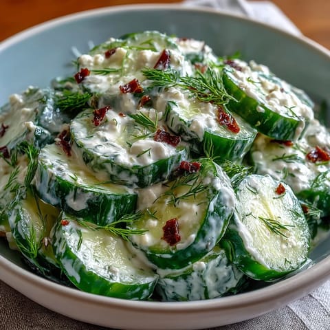 Creamy Cucumber Salad with Dill and Greek Yogurt, a refreshing summer side dish with crisp cucumbers and tangy dressing.