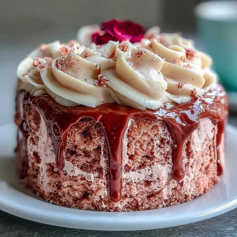 Glistening pink velvet cake, a true showstopper for any celebration.