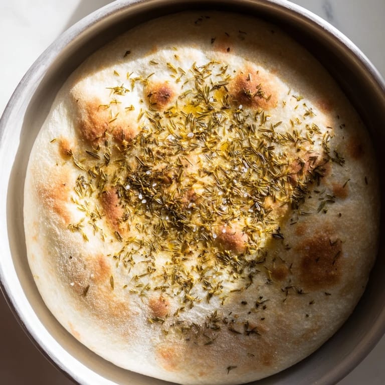 Golden-brown quick homemade flatbread, seasoned with rosemary and sea salt, ready to eat.