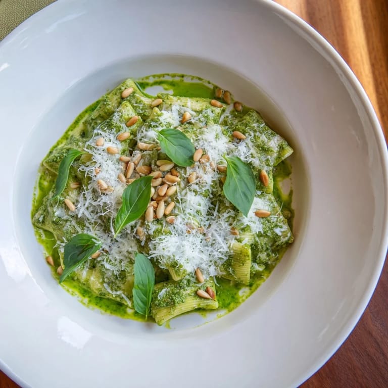 Beautiful creamy green The Best 15-Minute Pesto Pasta, perfect for a quick and easy weeknight dinner.