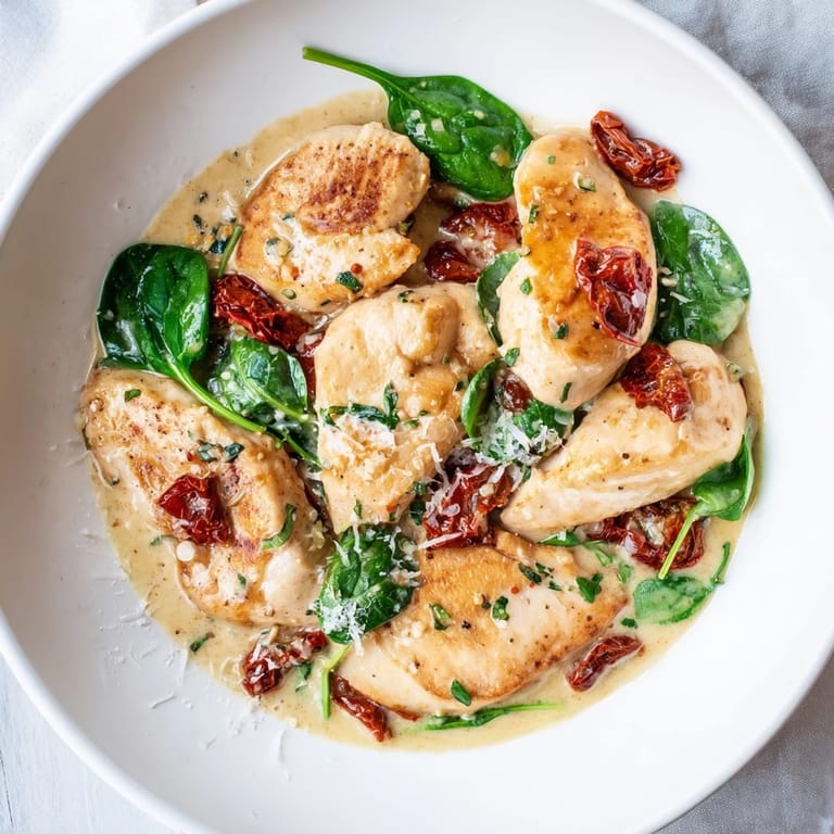 This savory Creamy Tuscan Chicken recipe delivers tender chicken bathed in a decadent, flavorful sauce.