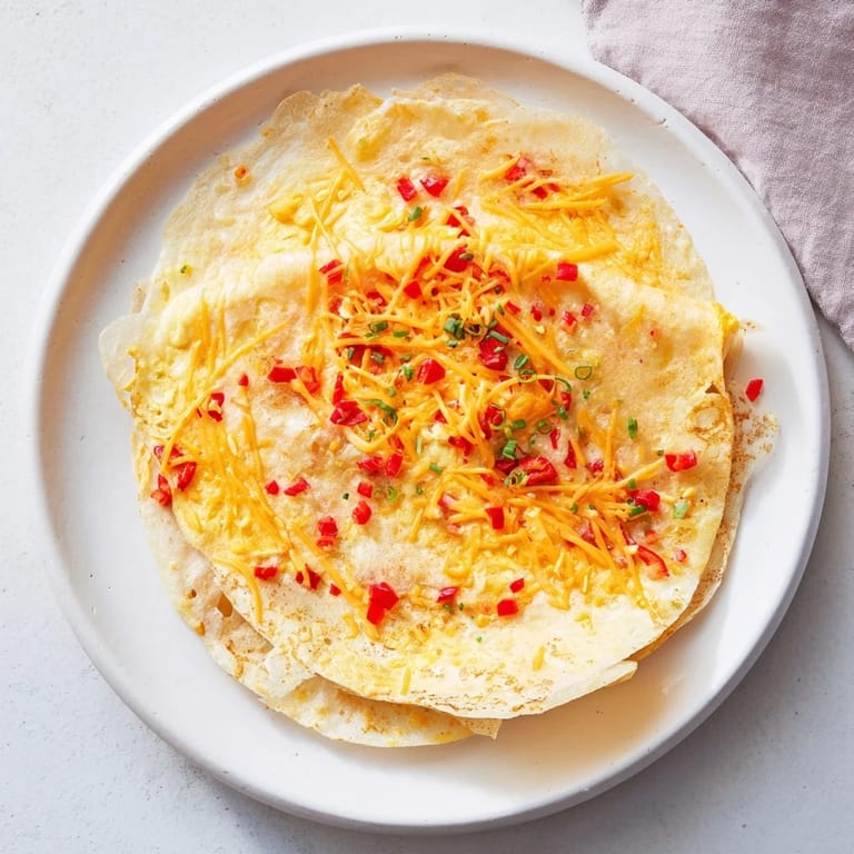 A close-up of a perfectly cooked Rice Paper Egg Cheese Wrap; golden brown and ready to eat.