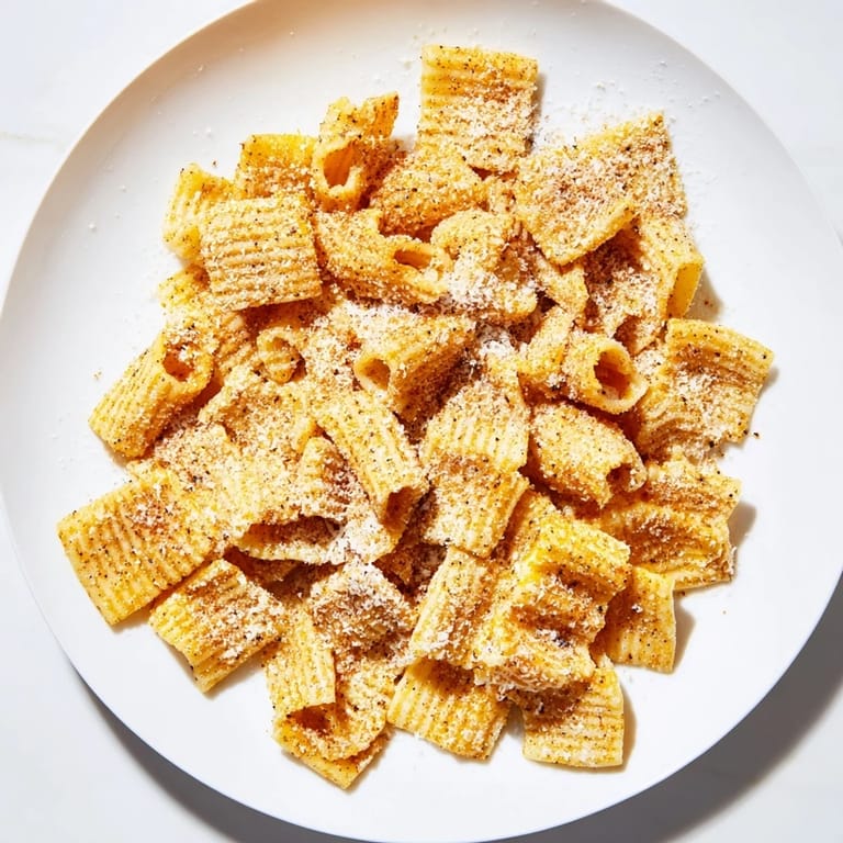 Savory pasta chips with Parmesan cheese and seasonings, a delightful Italian-American snack.