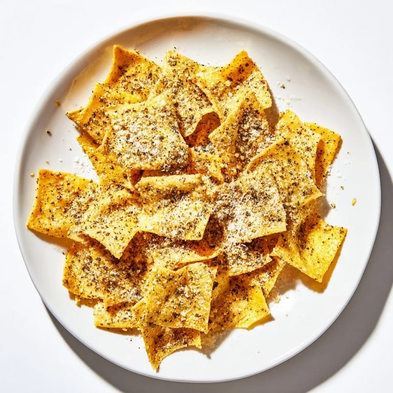 Close-up of golden pasta chips—a crunchy, irresistible snack made with simple ingredients.
