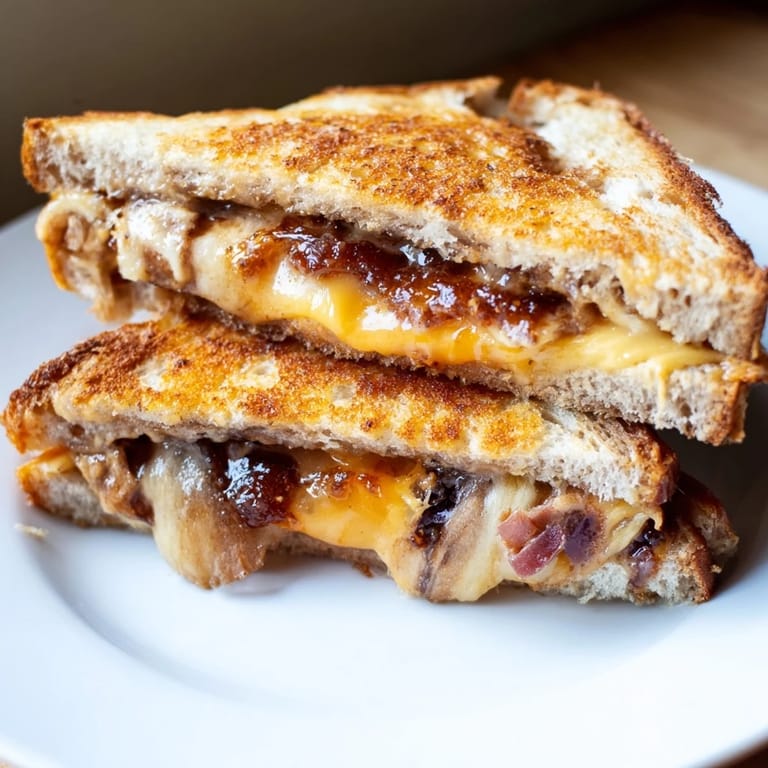 Slices of sourdough filled with tangy bacon jam and cheese make this grilled cheese special.