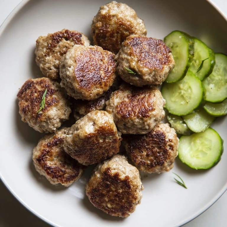 Juicy pork meatballs, the classic Danish frikadeller, displayed alongside traditional rye bread.