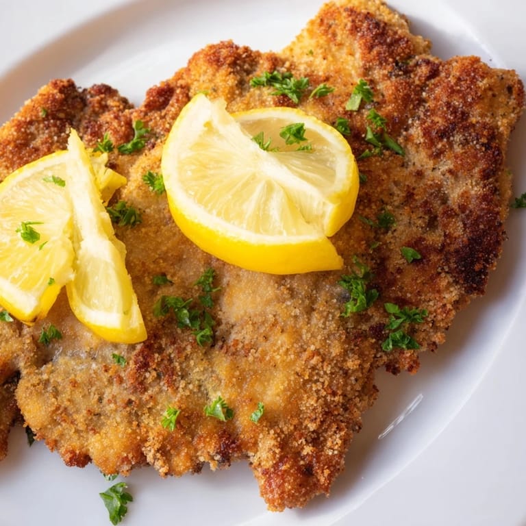 A delicious close-up of perfectly fried German schnitzel cutlets, ready to be enjoyed with flavorful sides.