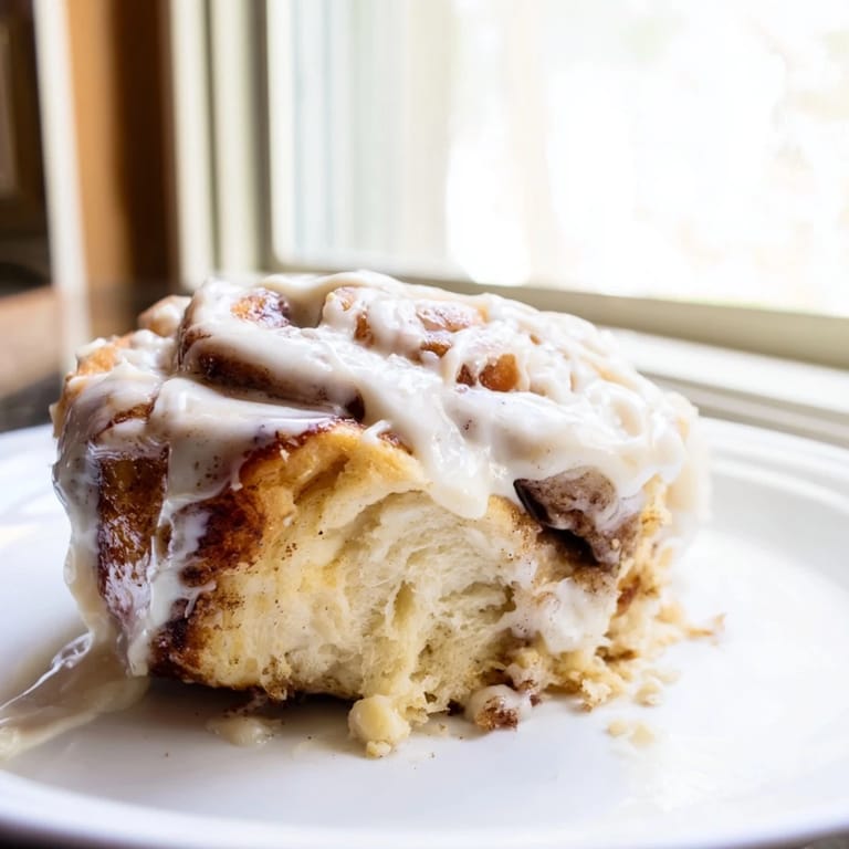 Warm Pillow Soft Cinnamon Rolls are pulled apart, revealing fluffy layers and rich brown sugar filling on a wooden board.