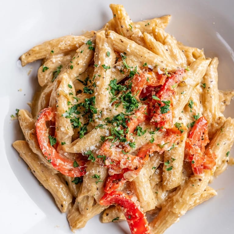 Steaming Creamy Cajun Pasta in a skillet offers creamy warmth, highlighted by smoky paprika and tender penne noodles.  