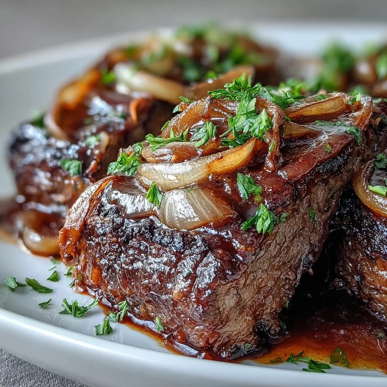 Tender slices of Savory Crock Pot French Onion Pot Roast nestled in rich, caramelized onion gravy for a comforting family dinner.