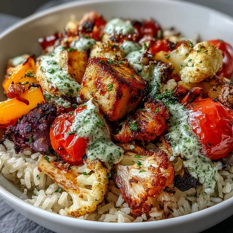 Hearty Rainbow Roasted Vegetable Bowl with crisp broccoli, carrots, and cherry tomatoes for a healthy meal.