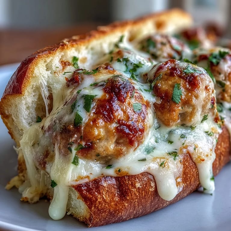 Golden, juicy turkey meatball subs topped with melted mozzarella and fresh parsley, served hot and bubbly.